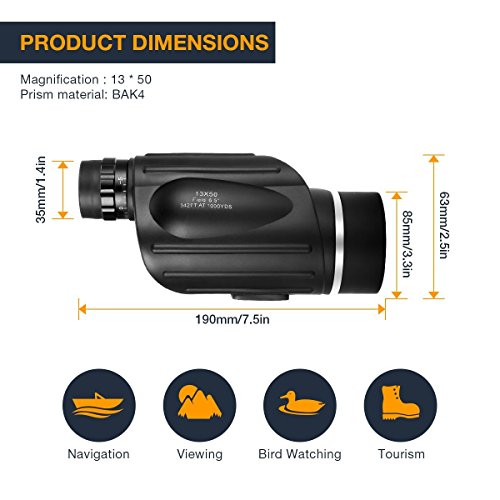 Monocular de Gran Potencia 13X50, SGODDE Campo de Visión Luminoso y Claro, High-End Óptica Sistema Compacto, Resistente al Agua, Antibaho Revestimiento, Observación de Aves o Fauna Silvestre