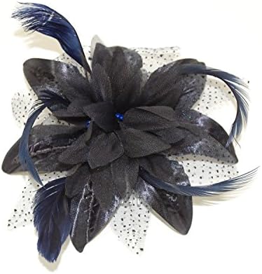 Flower Net and Feathers Fascinator On A Comb 9 Colours (Navy)