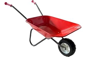 ASC - Brouette en métal pour enfants - Plateau et cadre en métal, poignées en caoutchouc, pneu résistant aux crevaisons, rouge et gris - Extérieur, éducatif, ferme, jouet de jardinage, jeu, jeu