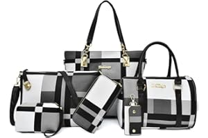 Opurtdor Bolso Mujer Mediano Bolso Bandolera Mujer Bolsos de Mujer Bolso Shopper Mujer Bolso Piel Mujer Bolsos Bandolera para PU Mujer Bolso Tote 6 Pcs Set Bolso de Mano