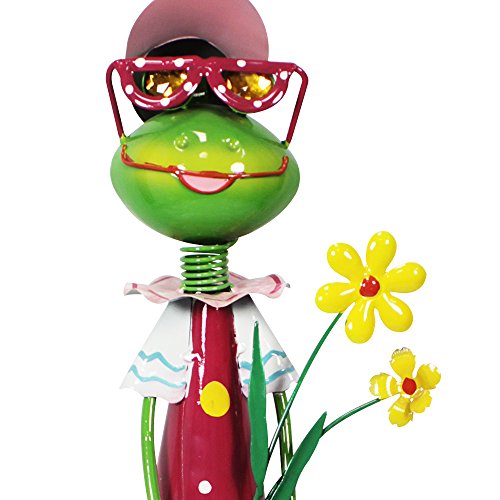 COM-FOUR® Dekofigur „Froschdame mit Blumen“, Gartenfigur aus bunt lackiertem Metall im Frosch-Design, ca. 59×16,5×16,5cm - 5
