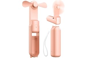 Omesiry Ventilateur de Poche, Mini Ventilateur Portatif, Pliable Ventilateur à Main Rechargeable, Ventilateur à Piles 14-21 Heures de Travail, Mini Ventilateur Portable avec Batterie Externe - Rose