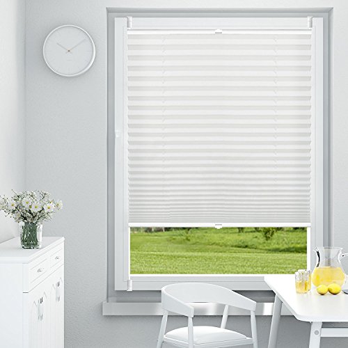 OUBO Plissee Klemmfix Jalousie ohne Bohren mit Klemmträgern verspannt, 60 x 140 cm, Weiß