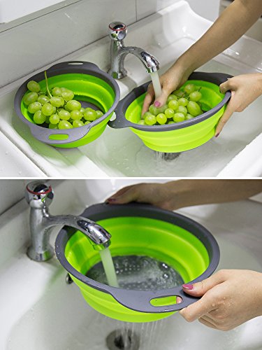 Faltbarer Seiher, Diealles 2 Stück Faltbare Abtropfsieb Silikon Faltbarer Nudelsieb Faltbar Silikon Filter Gemüse Frucht Korb Für Küchenzubehör Set (Grün) - 5