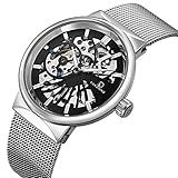 AFFUTE Mechanische Herrenuhren Klassische Dünne Skeleton Silber Ton Mesh Edelstahlband Selbst Hand Wind Analoge Armbanduhr