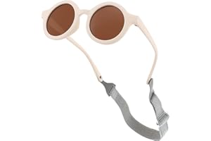 IWTBNOA Baby Sonnenbrille 0-36 Monate, Polarisierte UV400 Schutz - Weicher Silikonrahmen - Verstellbares Gummiband - Flexibel Biegbar, UV-geschützte Kinder Sonnenbrille RundKinder - Jungen und Mädche