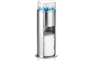 HERCHR bomullsdynhållare, Bomullsdispenser,rostfritt stål bomullsdynor dispenser med bomullspinnar organiserare 18,5 x 7,4 cm