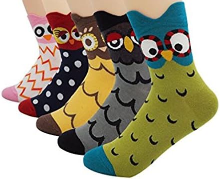 Women's Lady's Cute Owl Design Cotton Socks,5 Pairs