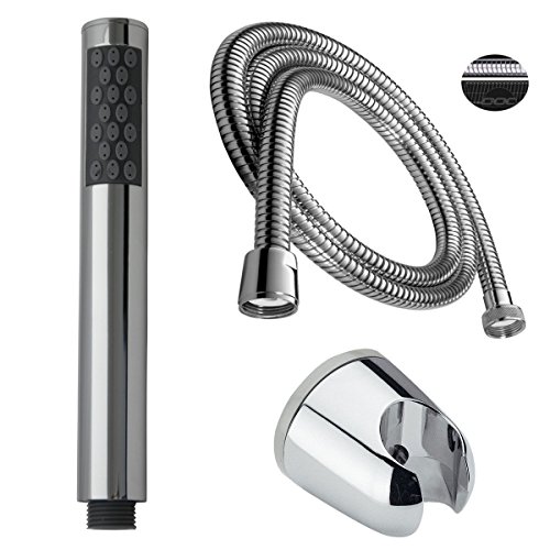 Duschkopf Qualitäts Handbrause Set Stabbrause Messing verchromt rund mit Schlauch 150 cm und Brausehalterung