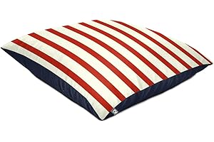 rucomfy Beanbags Outdoor Square Floor Cushion Bean Bag. Use in Garden as Large Cushion or Sun Lounger. Water Resistant 70 x 70cm (Red Nautical Stripe)