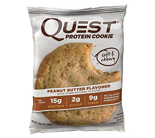 Quest Nutrition Protein Cookie, 15g Protein, 5g Net Carbs, 250 Cals, 2.08oz Cookie, 12 Count, High Protein, Low Carb, Gluten Free, Soy Free (Peanut Butter)