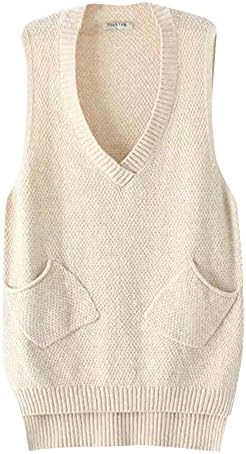 Qitun Womens Ladies Deep V Neck Sleeveless Knitted Long Sweater Loose Vest Pullover