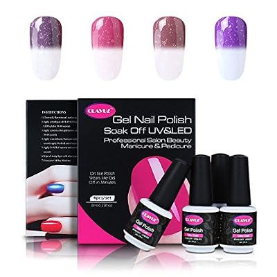 CLAVUZ Vernis Semi permanent Vernis à Ongles Gel UV LED Neige Cameleon Change 2 Couleur Temperature Soakoff 4pcs Kit Manicure Pour Ongle 8ml de Clavuz