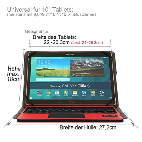 Bluethooth Tastatur, QWERTZ Deutsche Tastatur mit Touchpad, CoastaCloud Deutsch Bluetooth Tastatur Hülle mit Touchpad universal Für alle Windows / Android OS Tablet PC / Galaxy Tabs und Mobil mit 9-10.6 Zoll (Geeignete Tablettengröße : Min 15x24cm Max18x26cm)Rot - 3