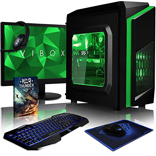 spécification VIBOX Killstreak GL960-125 Pack PC Gamer - 4,2GHz CPU 8-Core AMD FX, GTX 1060, VR prêt, Ultime, Avancée, Ordinateur PC de Bureau Gaming paquet de jeux, avec Écran, Éclairage Interne Vert (4,0GHz (4,2GHz Turbo) Processeur CPU Huit 8-Core AMD FX 8350 Ultra Rapide, Carte Graphique Nvidia GeForce GTX 1060 3 Go, 8 Go Mémoire RAM DDR3 1600MHz Grande Vitesse, Seagate SSHD Solid State Hybride SSD-Disque Dur 1 To (1000 Go), PSU 85+, Boîtier Gamer CIT F3 Vert, Pas de Système d'Exploitation Windows)