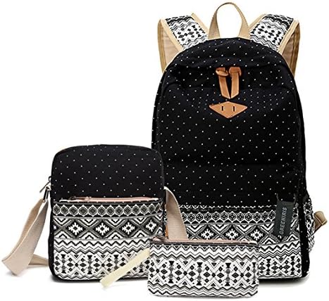 Greeniris Women Canvas Backpacks College SchoolBackpacks Laptop Backpack+Crossbody Handbag+Wallet 3 Pieces Set for Teen Girls