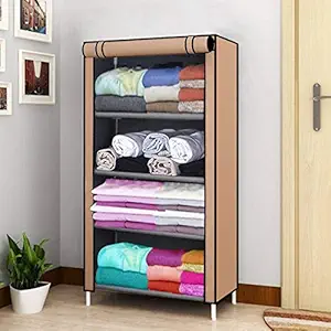 Glancestore Wardrobe Organizer for Clothes,Storage Rack for Kids and Women, Clothes Cabinet, Bedroom Organiser with 4 Layer,Collapsible Wardrobe for Clothes (Beige)