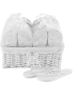 Zohula Weiß Hochzeit Flip Flops Zehentrenner Premium-Partypaket - 20 Paare Ungleich gr Flip-Flops Inklusive Weidenkorb...