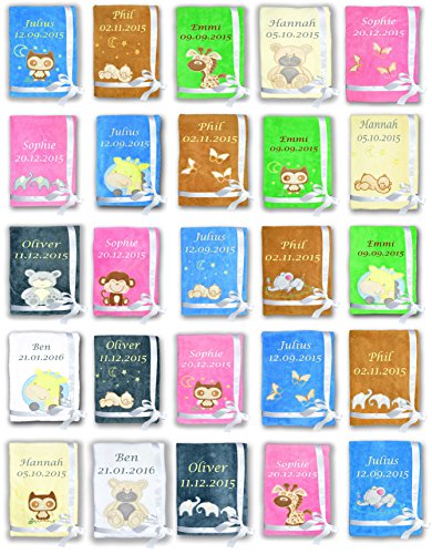 Amilian® Kuschlige Babydecke SUPER FLAUSCHIG mit Namen und Datum bestickt Kinderdecke