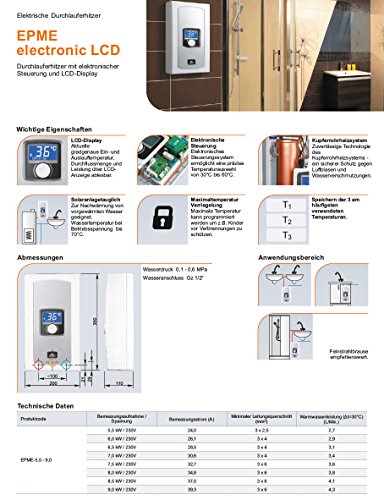 Elektrischer Durchlauferhitzer EPME elektronisch mit LCD-Display 5,5 – 9 kw 230V~ Kospel – einphasig - 4