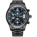 SONGDU Herren-Multifunktions-Chronograph Quarz-Armbanduhr mit schwarzem Edelstahl-Armband