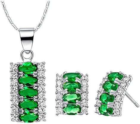 Layla Jewellery 18k White Gold Plated Alloy Swarovski Elements Crystal Jewelry Set include Pendant Necklace and Stud Earrings for Ladies Green(Armor)