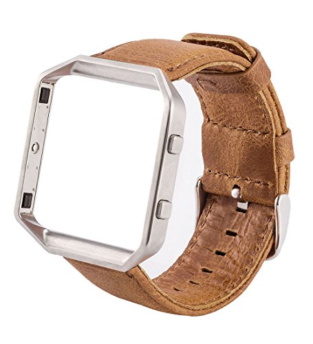 Leder Armband für Fitbit Blaze, MroTech Armband mit Metallrahmen, Uralt Stil Echtes Leder Uhrenarmband für Fitbit Blaze Smartwatch - 5