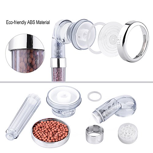 austor Ionic Filter Handbrause, 3-Wege-Spray Hand Dusche Kopf Duschkopf mit extra 3 Pack Ersatz-Ion Mineral Bälle - 6