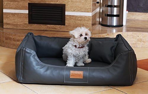 tierlando Orthopedic Dog Bed Maddox Ortho Visco Faux Lether Dog Sofa Dog Basket Size M 80 CM Graphite