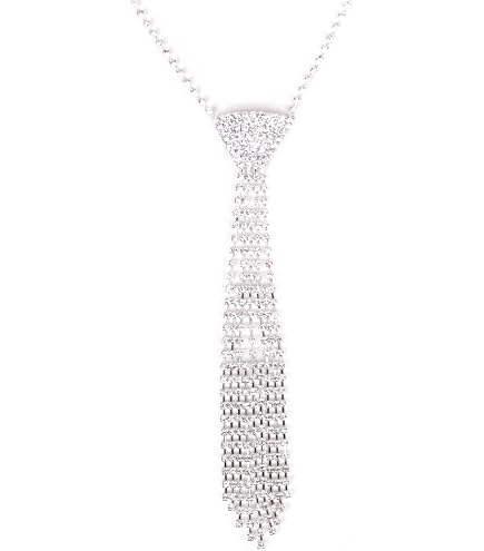Cravatta Con Strass Bianchi Scintillanti – 129 Cm, Lega Con Cristalli, Accessorio Donna Per Feste, Matrimoni, Cosplay, Punk
