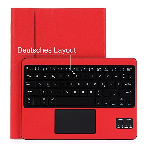 Bluethooth Tastatur, QWERTZ Deutsche Tastatur mit Touchpad, CoastaCloud Deutsch Bluetooth Tastatur Hülle mit Touchpad universal Für alle Windows / Android OS Tablet PC / Galaxy Tabs und Mobil mit 9-10.6 Zoll (Geeignete Tablettengröße : Min 15x24cm Max18x26cm)Rot - 2