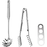 304 Stainless Steel Pasta Utensils Set - Includes Spaghetti Spoon, Serrated Kitchen Tongs and Portion Meter, Pasta Server Set