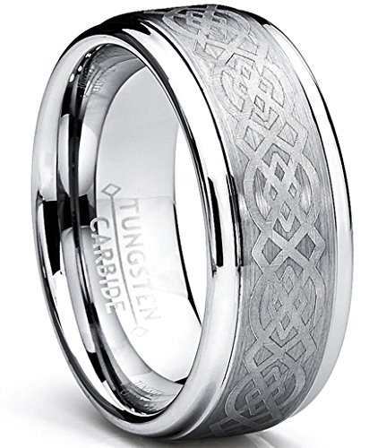 Ultimate Metals® Anillo de Matrimonio Tungsteno Para Hombre, Banda Grabado Láser de Diseño Céltico 9mm