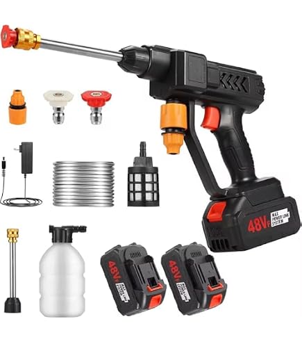 Idropulitrice A Batteria 60 Bar Portatile - 2 Batterie 1500mAh, Ugello 6 In 1, 600W, Per Auto E Giardino
