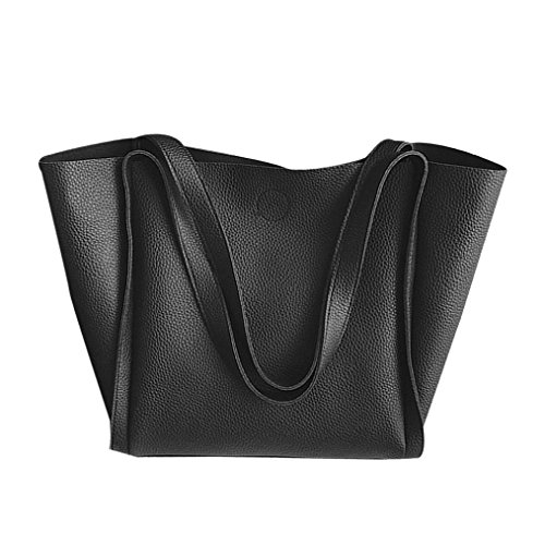Preisvergleich Produktbild VENMO Frauen zwei Stück Schultertasche Griff Taschen Mode Kuriertaschen Handtaschenbeutel (Black)