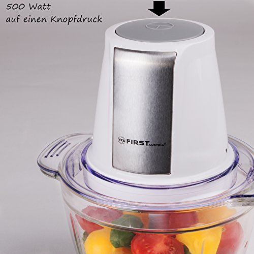 TZS First Austria – 500 Watt Universal-Zerkleinerer mit Glasbehälter und 2 Edelstahl-Messer | 1,0 Liter Glas-Behälter und Multi-hacker | spülmaschinenfest | 1,05m Kabel | Edelstahl-Mulit-zerkleinerer - 2