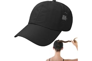 KRYMSON Gorra de Running para Mujer - Gorro de Béisbol Negro con Cola de Caballo Cruzada de Malla, Deportiva de Secado Rápido, Ajustable para Correr