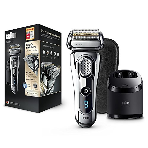 Braun Series 9 Elektrischer Rasierer 9296cc, mit Reinigungsstation und Leder-Etui, chrom