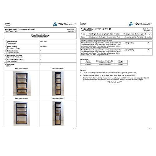 Songmics Lagerregal 180 x 90 x 45 cm pulverbeschichtet glatte Oberfläche TÜV Rheinland max. statische Belastung 1325 kg GLR45Q - 6