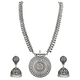 Sasitrends German Oxidized Long Necklace Earring Set For Girls And Women (Silver)