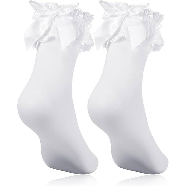 Socks Princesse Lot De 4 Paires Chaussettes Dentelle Femme - Blanc, Volants élégants - Coton Confortable - Taille 34-42 Chaussettes Ballet Princesse