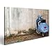 Produktbild Bild Bilder auf Leinwand Blauer Retro-Scooter an der Alten Wand Wandbild Poster Leinwandbild TLV