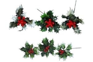 PERFECT PLANTS Holly & Berry Christmas Picks x 12. Plastic. Great for Wreaths