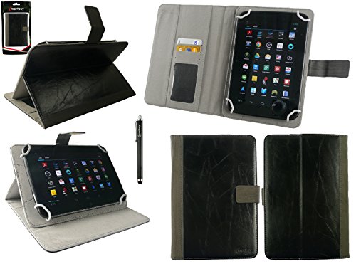 Emartbuy® Colorfly E708 Pro 3G 7 Zoll Tablet Universalbereich Schwarz Distressed PU LederMulti Angle Exekutiv Folio Mappen Kasten Abdeckung mit Kartensteckplätze + Schwarz Eingabestift
