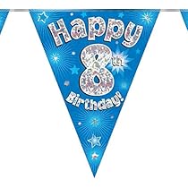 Striscione Olografico Per 8° Compleanno, Lunghezza 3,9 M, Colore Blu, Per Decorazioni Festa - 3