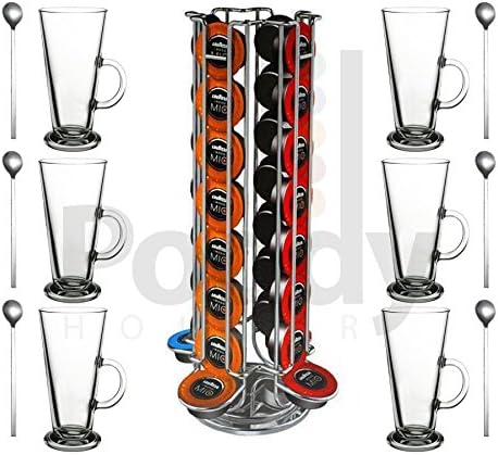 PoddyHolder Lavazza Capsule Holder (CH-0137E) with 6x Boston Latte Glasses &amp; 6x Spoons