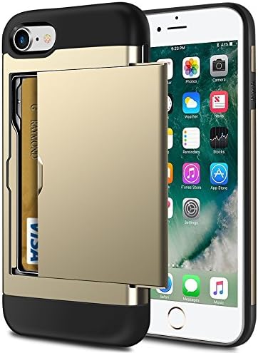iPhone 8 Case, iPhone 7 Case with Card Holder, SKYEE 2 in 1 iPhone 7 Wallet Case Cover ShockProof Bumper Hybrid Rugged Armour Dual Layer PC + Soft Silicone TPU Protective Case for Apple iPhone 7 and iPhone 8 4.7" - Gold