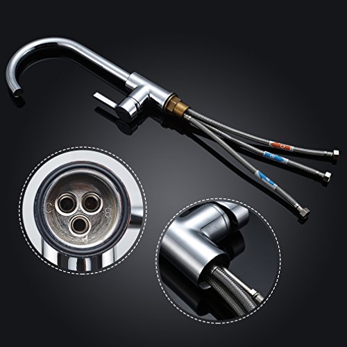 Auralum Chrom Küchenarmatur Niederdruck Kupfer Spültischarmatur Mischbatterie für Küche 360° Drehung Armatur - 7