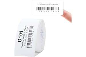 YULINCA Nastro per Etichette Compatibile per NIIMBOT D101, Carta per Stampante di Etichette Impermeabile Anti-olio Antigraffio Etichette Adesive per Home Office Organizzazione 25x60mm 110Pcs(Bianco)