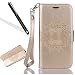 Produktbild Leeook für Huawei P8 Lite 2017 Hülle Lederhülle Retro Elegant Kreative Gold Mandala Blume Geprägt Embossed Muster Entwurf Pu Leder Wallet Case Etui Brieftasche Ledertasche mit Handschlaufe im Bookstyle Cover Schale mit Ständer Standfunktion Protective Etui Karten Slot und Magnetverschluss Flip Case-Mandala Golden